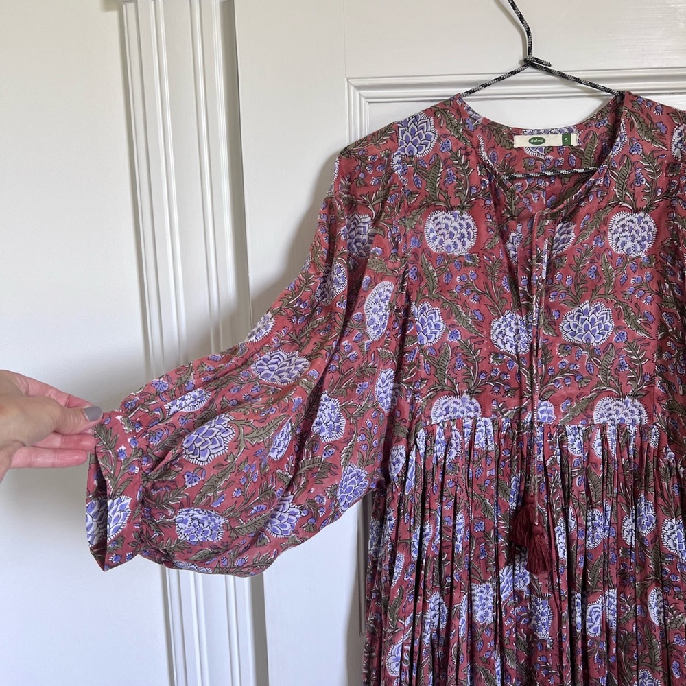 Dolma Mylah Floral Midi Dress Cotton Block Print - Picture 4 of 9